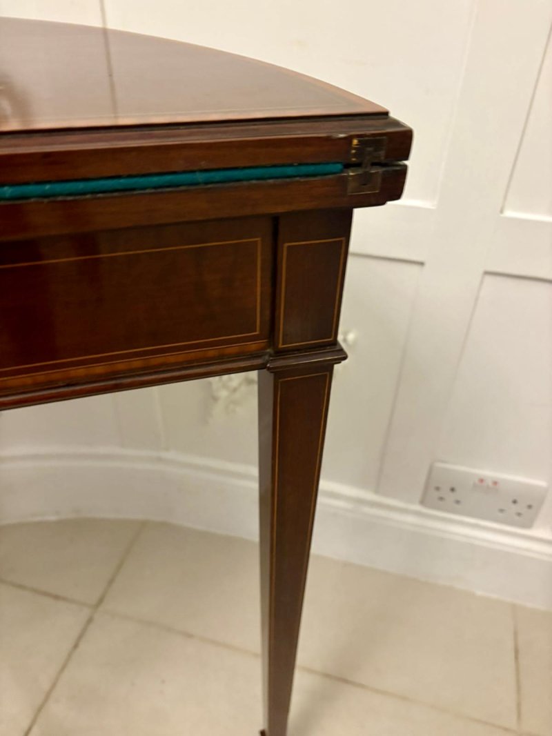 Elegant Late Victorian Antique Mahogany and Satinwood Inlaid  Demi-Lune Card/Console Table